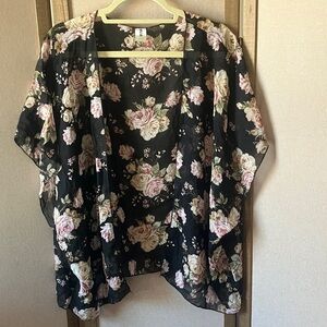 Floral Patterned sheer open front cover up large